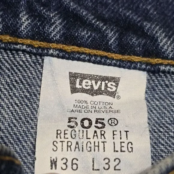 VTG Levi's 505 Jeans Mens Regular‎ Fit Straight Leg USA Made Blue *35x32 Actual - Picture 2 of 9